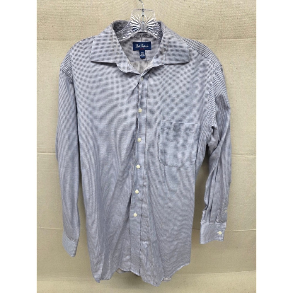 Paul Fredrick Trim Fit Blue Brown Micro Pattern Cotton Dress Shirt 15.5 32